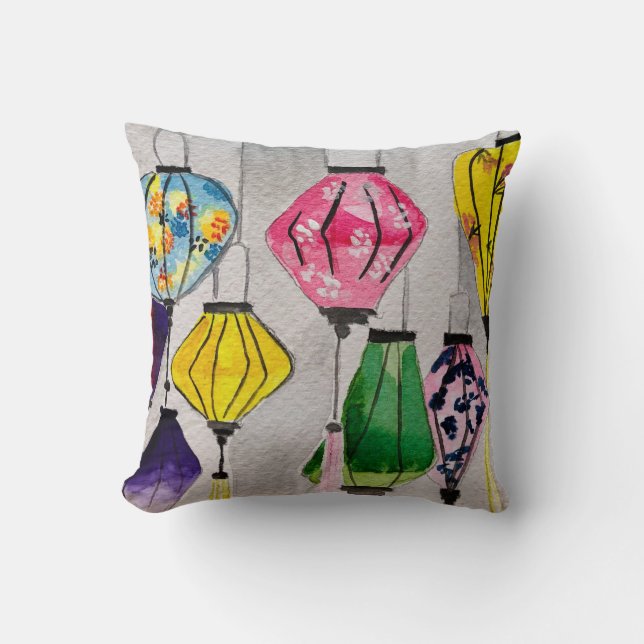 Coussin lanternes chinoises aquarelle art (Recto)