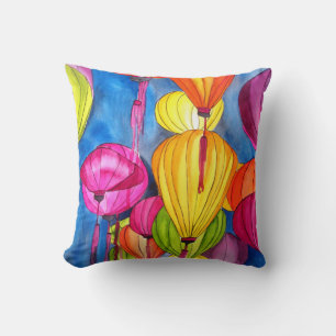 Coussin Lanternes chinoises art aquarelle moderne