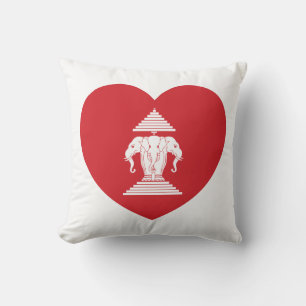 Coussin Laotian Erawan 3 Tête Elephant Coeur Drapeau