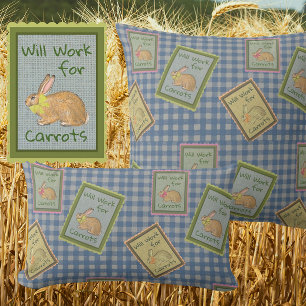 Coussin Lapin à carreaux bleus vintage country rétro aux c