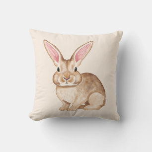 Coussin Lapin à l'aquarelle marron avec de grandes oreille