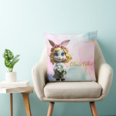 Coussin Lapin à nom personnalisé avec des fleurs (Chaise)