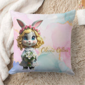 Coussin Lapin à nom personnalisé avec des fleurs (Couverture)