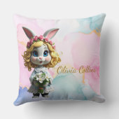 Coussin Lapin à nom personnalisé avec des fleurs (Verso)