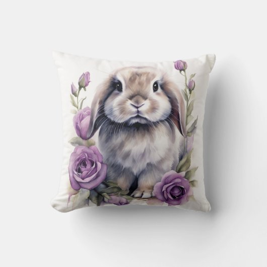 Coussin Lapin Accumulé de lop de Rose violet (Recto)