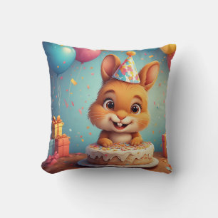 Coussin Lapin adorable célébrant son anniversaire avec un 