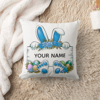 Coussin Lapin aux oreilles florales bleues graphique de no