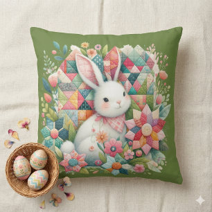 Coussin Lapin avec courtepointe et fleurs