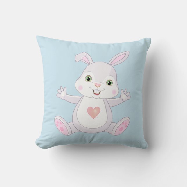Coussin Lapin bébé mignon sur fond bleu clair (Recto)