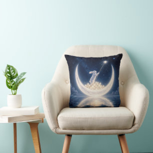 Coussin Lapin Blanc Collectant des Étoiles