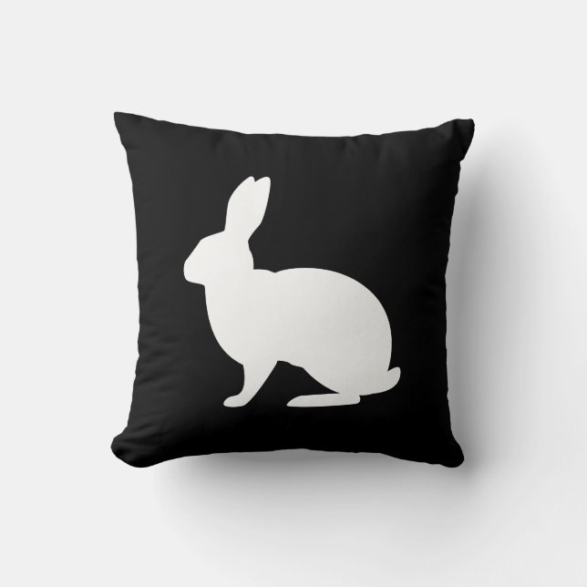 Coussin Lapin Blanc De Forme Sur Pâques Stylisé Noir (Recto)