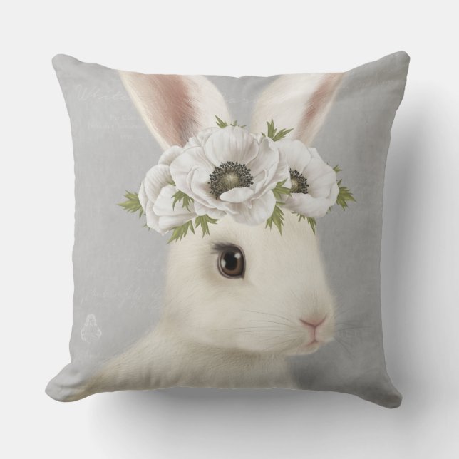 Coussin lapin blanc de la ferme vintage moderne (Recto)
