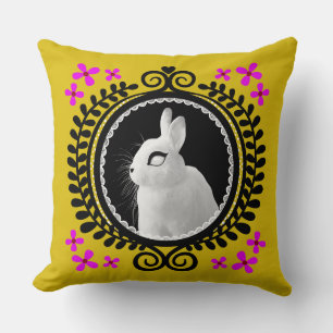 Coussin Lapin Blanc Étrange : Jaune, Magenta, Rouge et Noi