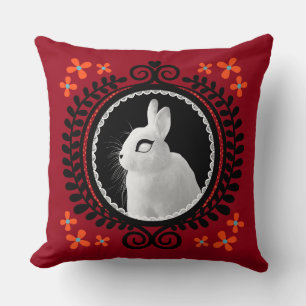 Coussin Lapin Blanc Étrange : Rouge, Noir, Sarcelle et Ora