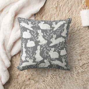 Coussin Lapin Blanc Gris Berry Motif Neutre