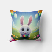 Coussin Lapin Blanc Mignon avec Œufs de Pâques (Verso)