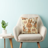 Coussin Lapin Brun Chocolat Floral aux Fraises (Chaise)