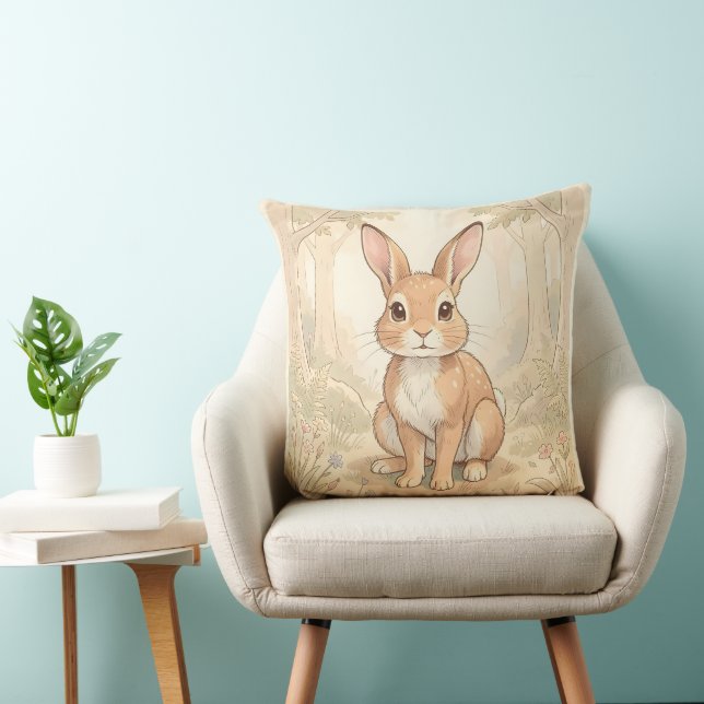 Coussin Lapin brun mignon dans une forêt (Chaise)