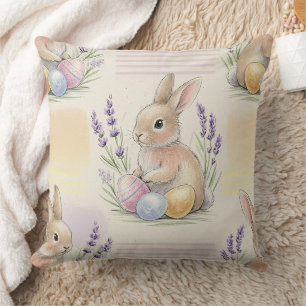Coussin Lapin Cottagecore Lavande Pâques Motif Pastel