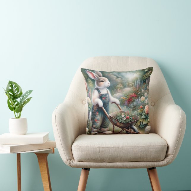 Coussin Lapin Dans Un Jardin (Chaise)