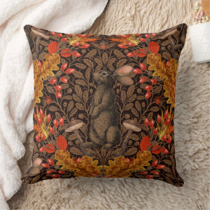 Coussin Lapin d'automne sur brun