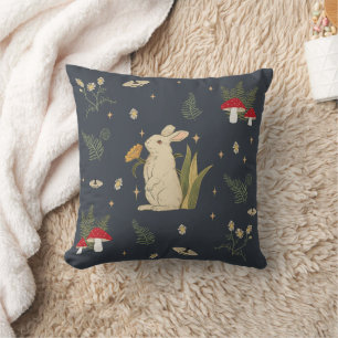 Coussin Lapin de bois botanique marine Cottagecore foncé  