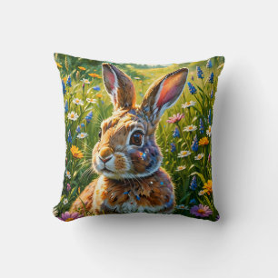 Coussin Lapin de charme dans la prairie magique