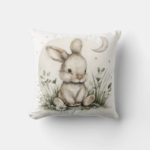 Coussin Lapin de compagnie aquarelle mignon avec Lune et É