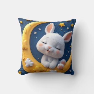 Coussin Lapin de dessin animé et lune