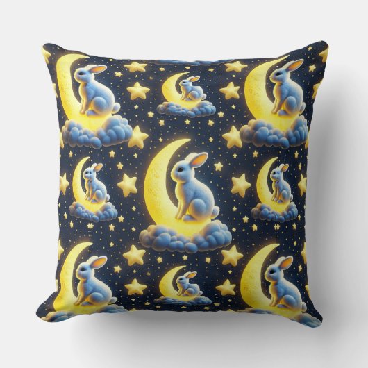 Coussin 🌙🐰 Lapin de dessin animé Lune lumineuse Décorati (Recto)