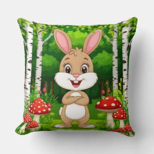 Coussin Lapin de dessin animé mignon debout dans une forêt