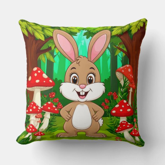 Coussin Lapin de dessin animé mignon debout dans une forêt (Recto)