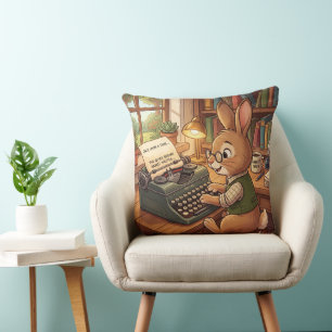Coussin Lapin de dessin animé tapant sur une machine à écr