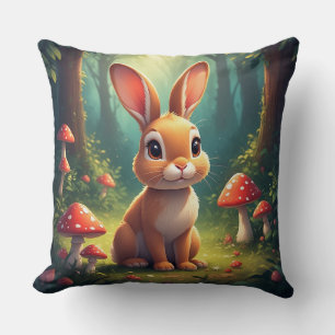 Coussin Lapin de garenne adorable dans une forêt enchantée