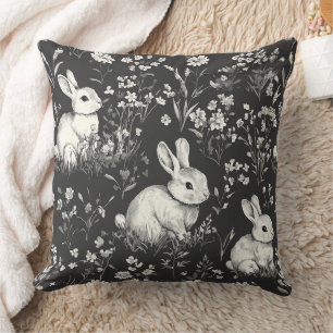 Coussin Lapin de la forêt noire motif botanique