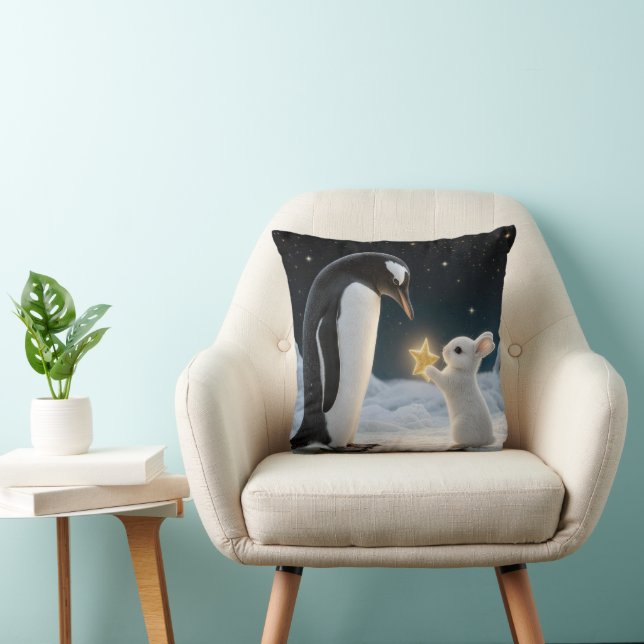 Coussin Lapin de Noël et manchot avec une étoile néon (Chaise)