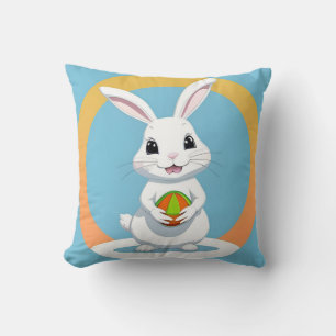 Coussin Lapin de Pâques adorable tenant un panier