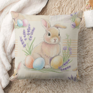 Coussin Lapin de Pâques avec motif pastel de printemps Œuf