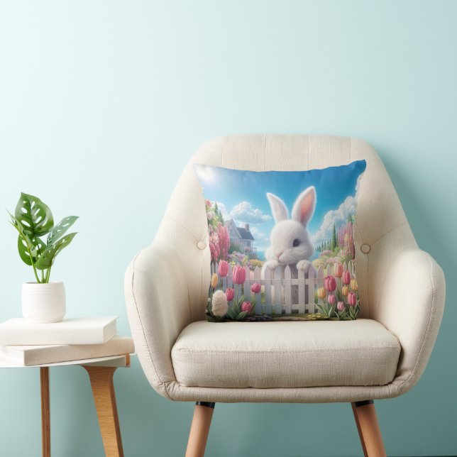 Coussin Lapin de Pâques dans un jardin de printemps (Chaise)