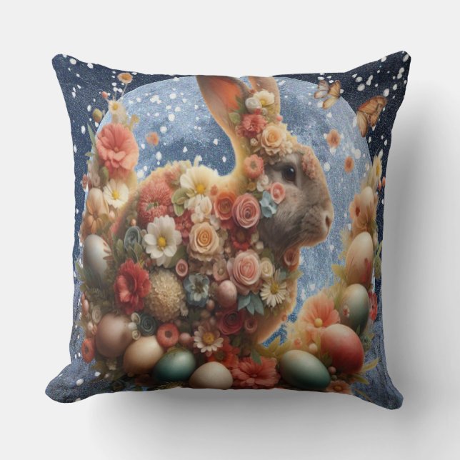 Coussin Lapin de Pâques en fleurs  (Recto)