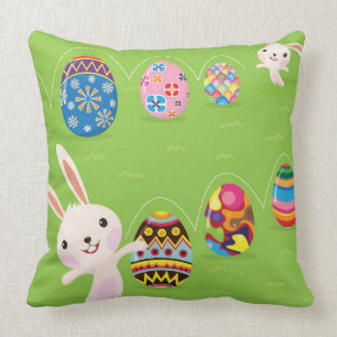 Coussin Lapin de Pâques espiègle avec les oeufs peints
