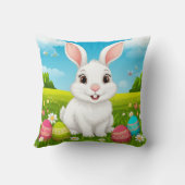 Coussin Lapin de Pâques joyeux dans la prairie avec des oe (Verso)