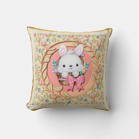 Coussin Lapin de Pâques mignon assis dans le panier (Recto)