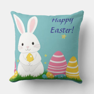 Coussin Lapin de Pâques mignon avec des œufs colorés