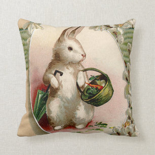 Coussin Lapin de Pâques Œuf Parapluie Lys Panier Carotte
