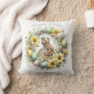 Coussin Lapin de Pâques personnalisé à l'aquarelle