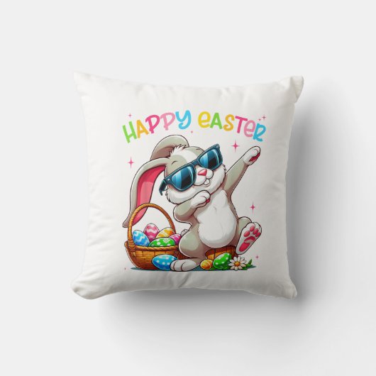 Coussin Lapin de Pâques qui Dabbing Drôle Joyeuses Pâques  (Recto)