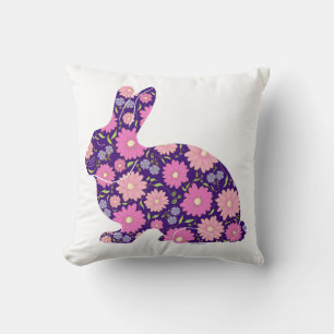 Coussin Lapin de Pâques rétro rose et fleurs