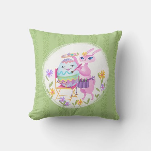 Coussin Lapin de Pâques rose et oeuf | (Recto)