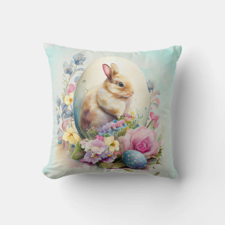 Coussin Lapin de Pâques vintage avec fleurs et oeufs